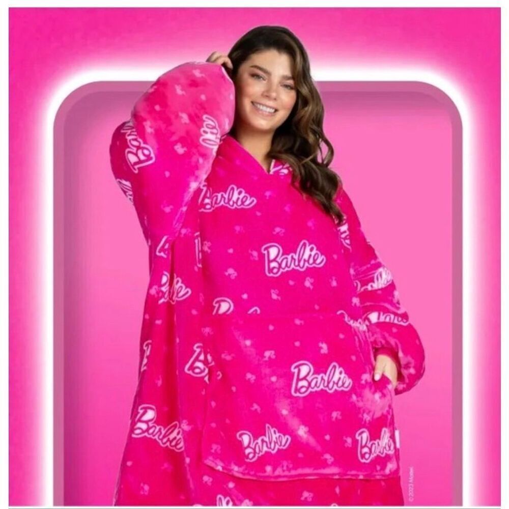 Rare Barbie hot pink oodie pullover Hooded sweatshirt wearable blanket snuggie